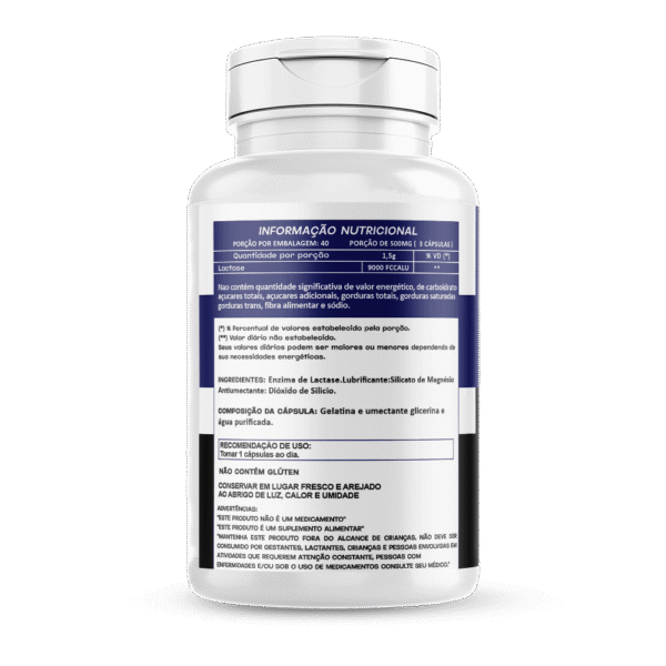 Enzima Lactase 120 cápsulas 500mg Hionutri - Imagem 2