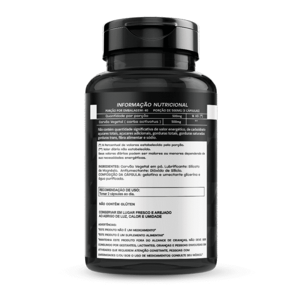Carvão Vegetal Ativado 60 Cápsulas 500mg - Imagem 3